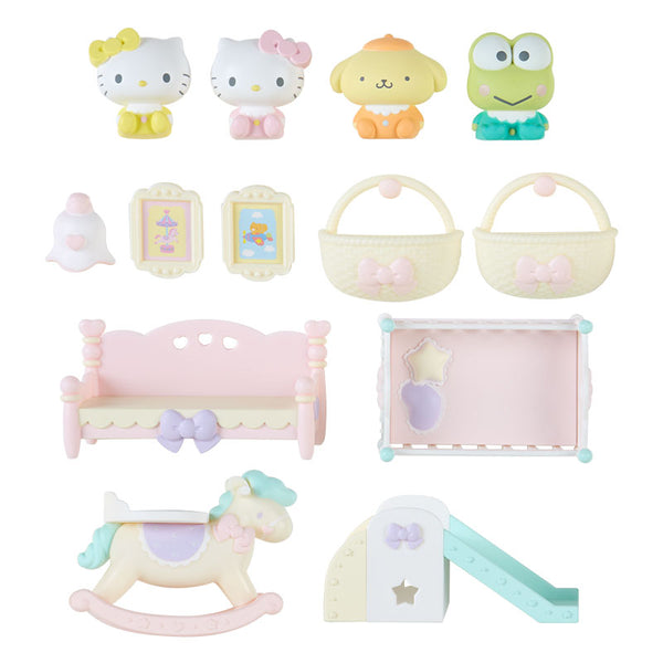 Sanrio Hello Kitty & Pmpompurin & Kerokeroppi Bedroom Doll House Figure Set