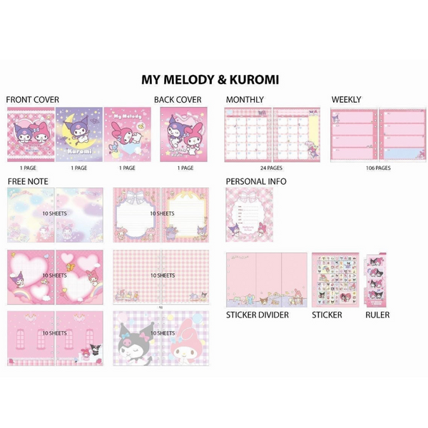 Sanrio Kuromi x My Melody Glitter Zipper Notebook