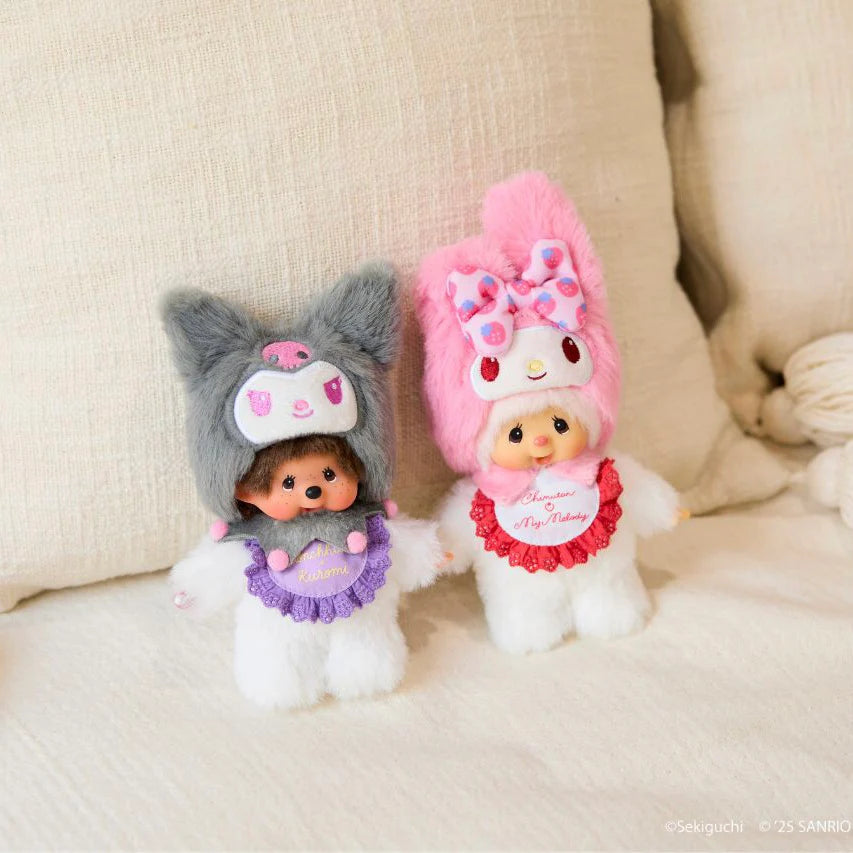 🧸 Monchhichi x Sanrio Kuromi Plush Keychain (Japan Exclusive)