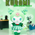 kuromi x kerokeroppi Plush toy of a character from Sanrio with a green background