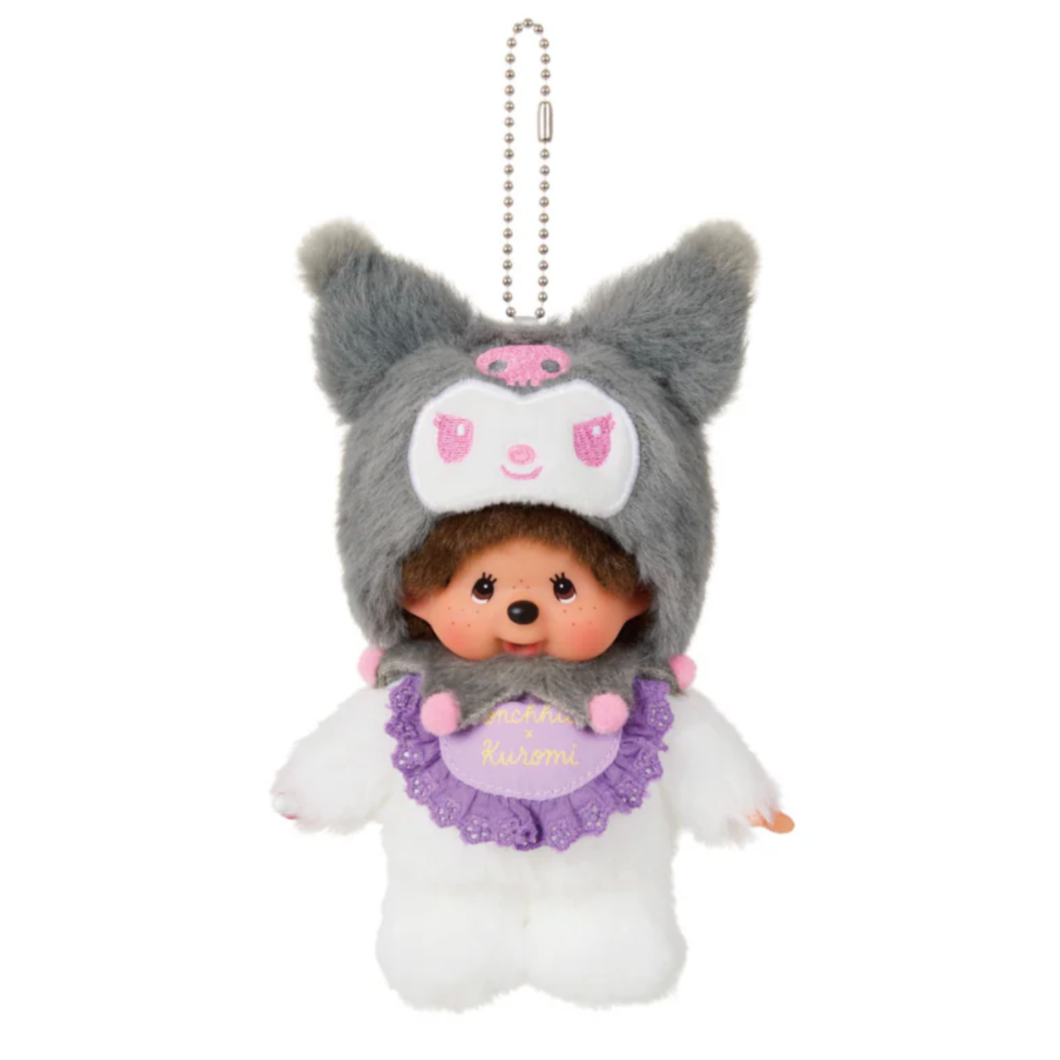 🧸 Monchhichi x Sanrio Kuromi Plush Keychain (Japan Exclusive)