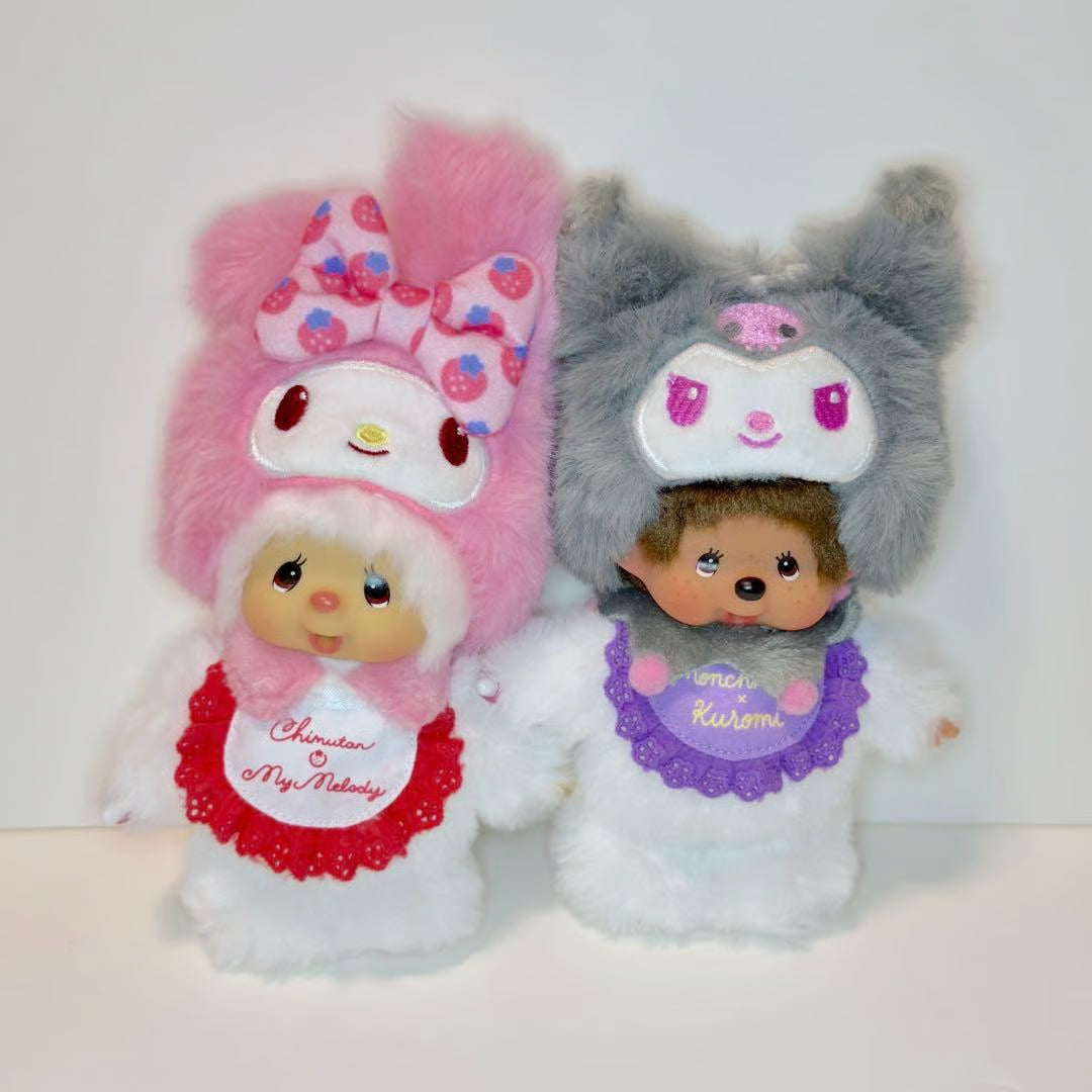 🧸 Monchhichi x Sanrio Kuromi Plush Keychain (Japan Exclusive)