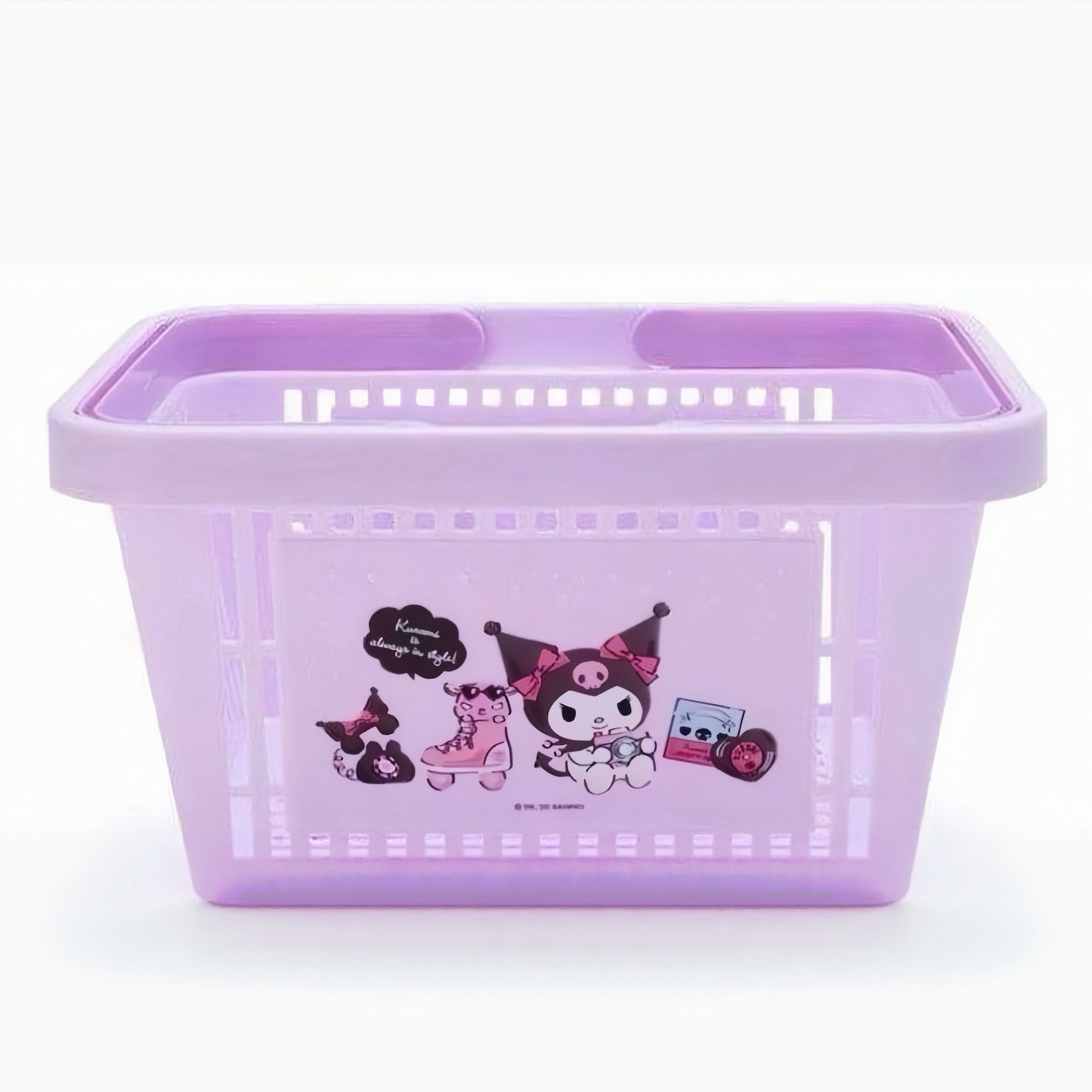 Purple storage basket with cartoon characters on a white background
