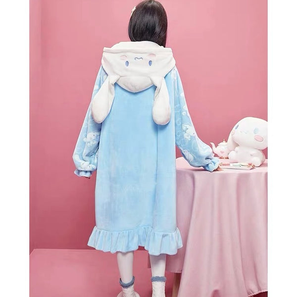 Cinnamoroll Coral Fleece Hooded Nightgown