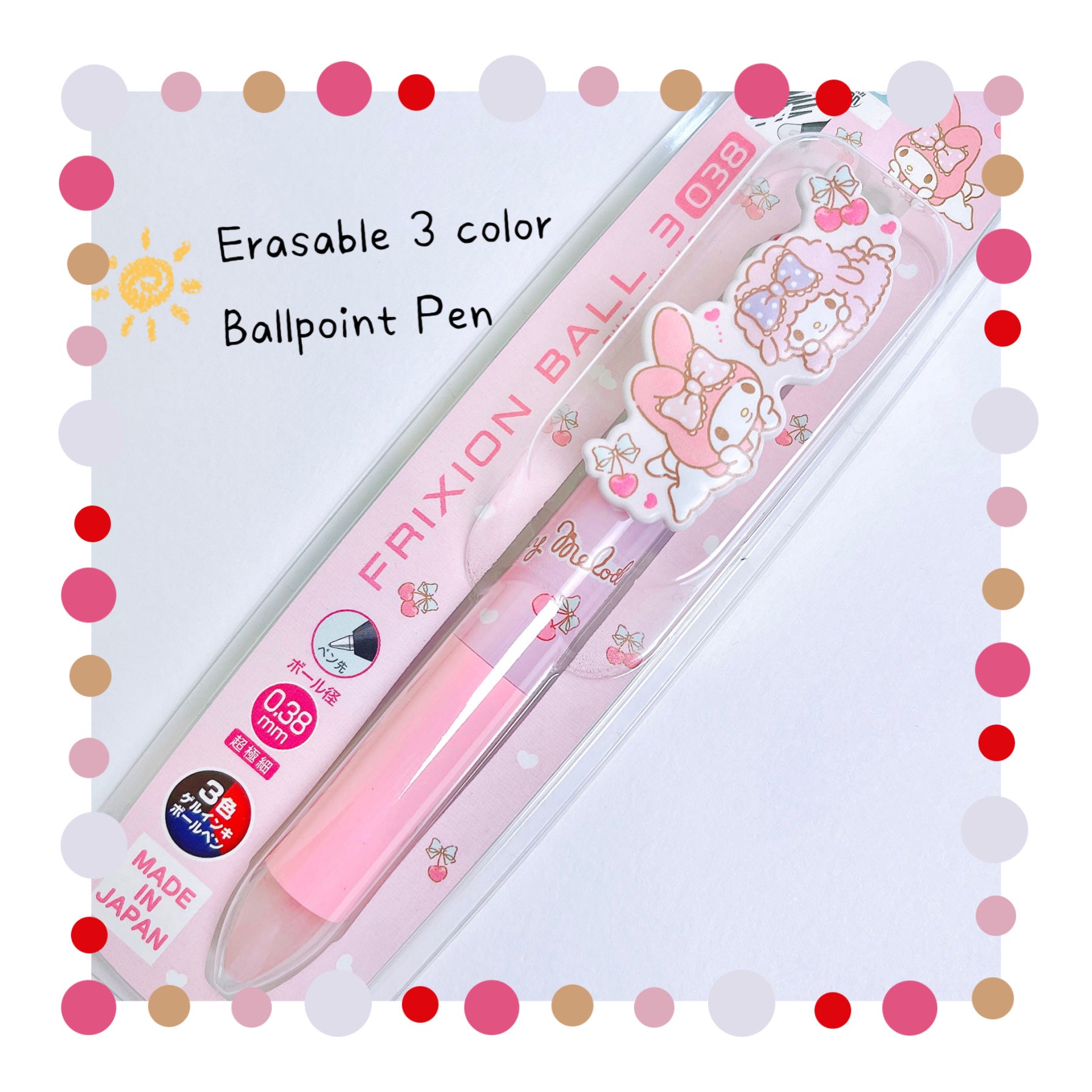 Sanrio Erasable Clip-On 3 color Pen